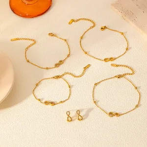 1 piece of simple and fashionable gold-plated stainless steel diamond 8-shaped anklet for women's daily wear h5