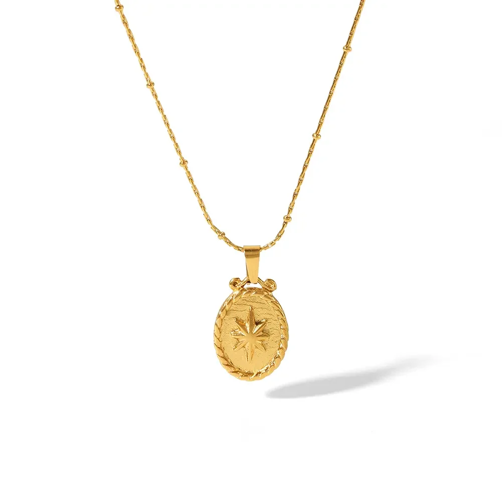 1 pièce de collier pendentif rond géométrique vintage classique en acier inoxydable plaqué or avec motif rose d'amour pour un usage quotidien pour femme