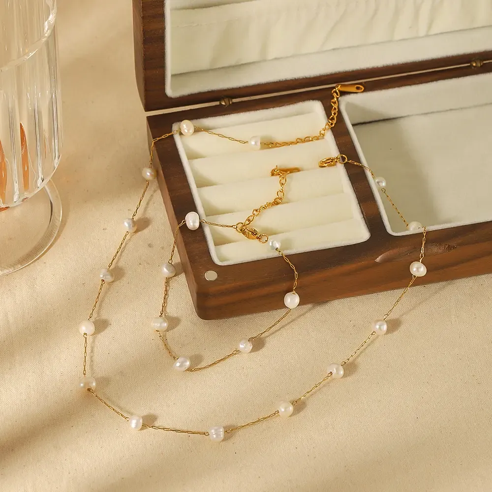 1 Stück Elegante Und Modische Perlenkette Aus 18 Karat Vergoldetem Edelstahl Für Damen Zum Täglichen Tragen Bild2