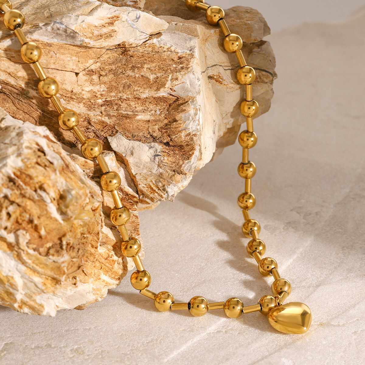 1 piece simple series simple heart stainless steel gold plated women beaded necklaces