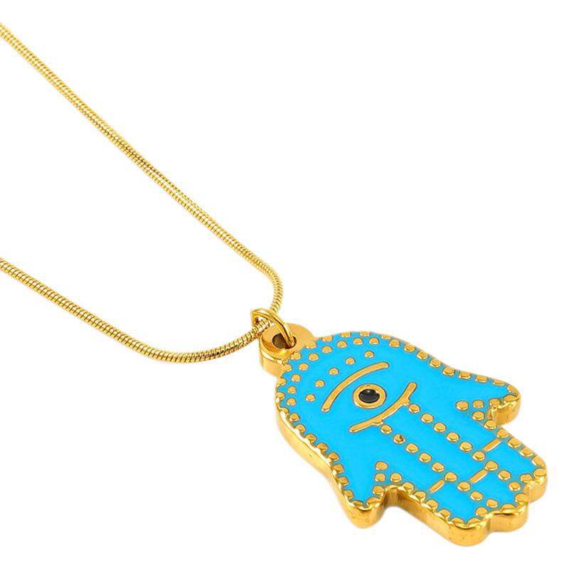 1 piece classic retro style hand shape with eye titanium steel  gold plated women's pendant necklace h5 