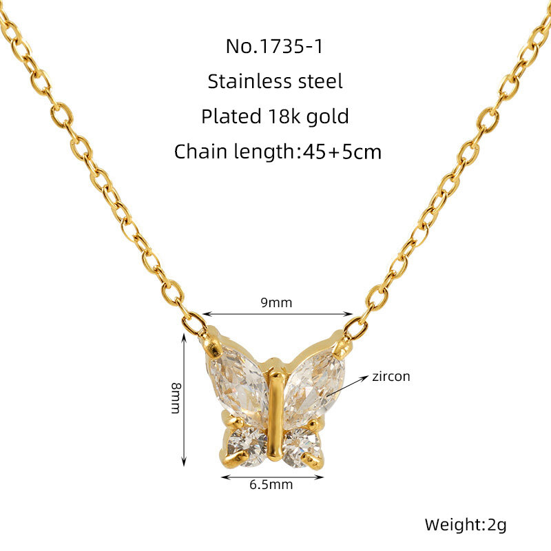 1 pezzo semplice serie semplice fiocco nodo titanio acciaio placcato oro 18K zircone donne collane con ciondolo Immagine2