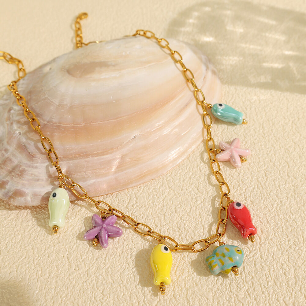 XL311 Gemengde kleur keramische gouden ketting Afbeelding2