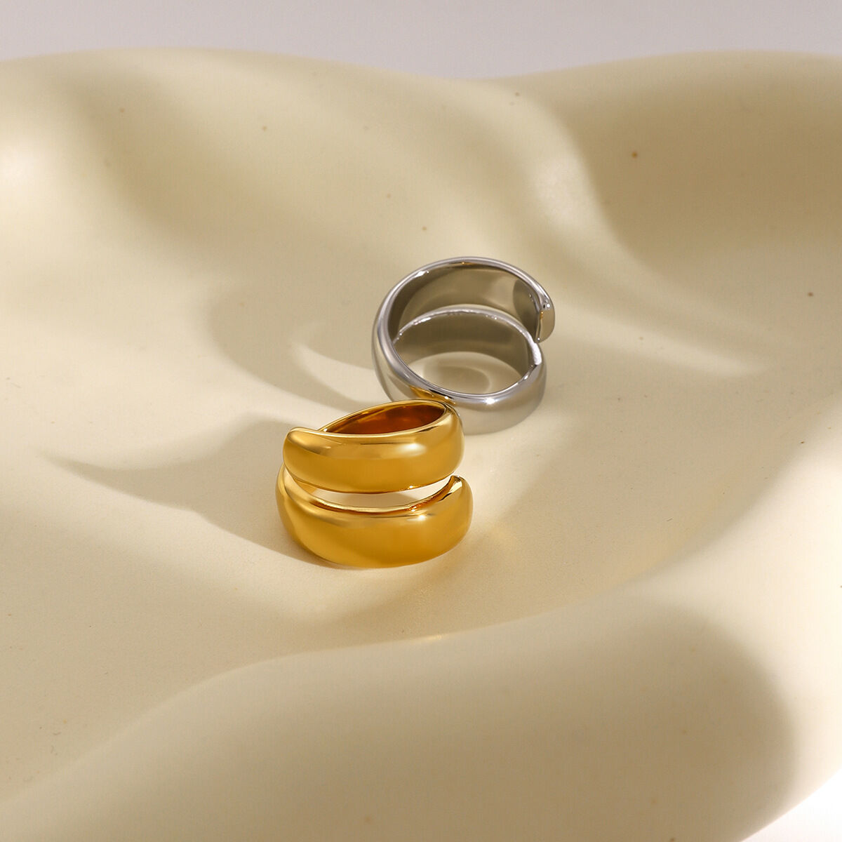 1 piece simple style geometric shape stainless steel gold plated women's adjustable rings h5