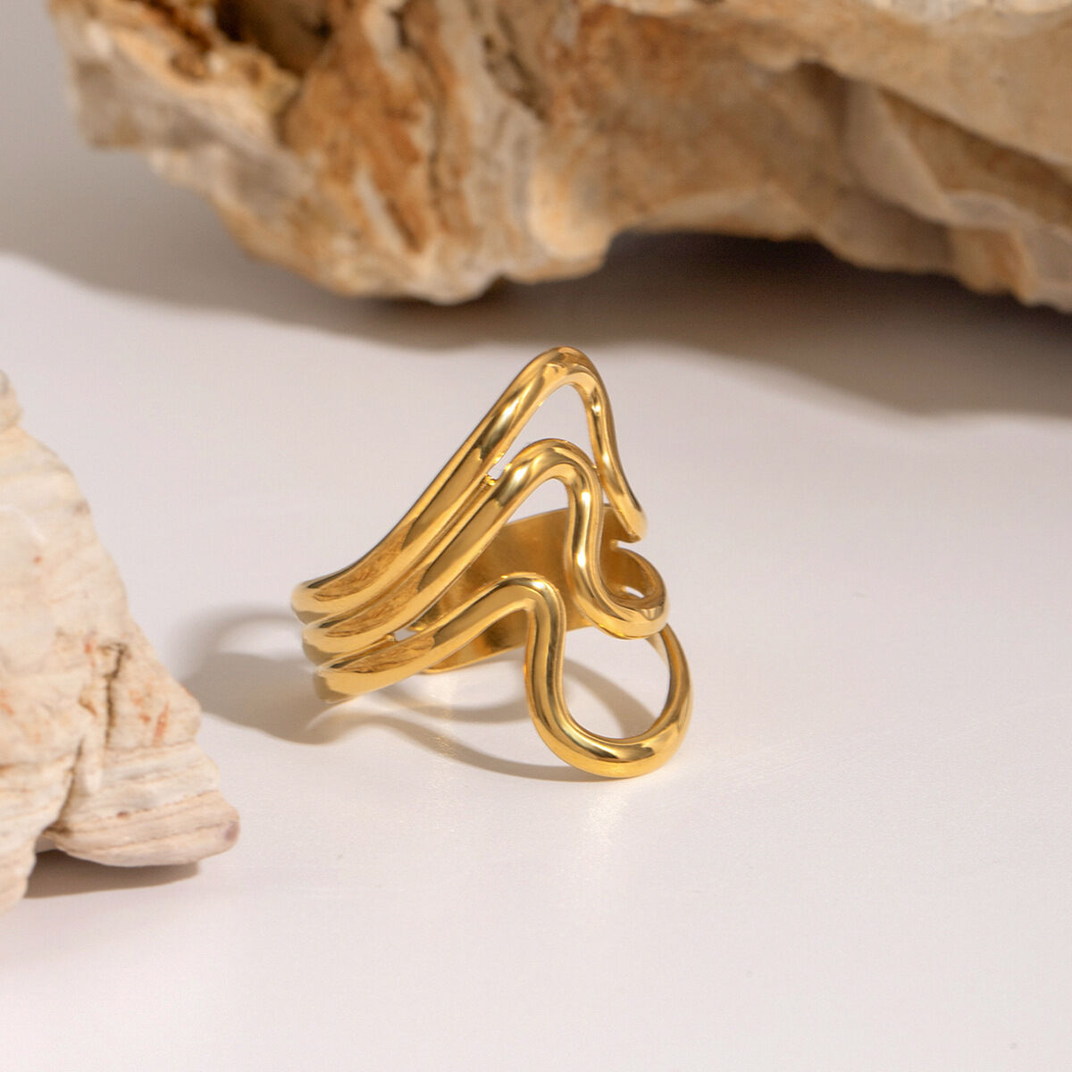 1 Piece Geometric Stainless Steel Waterproof Gold Plated Women's Single Ring h5 