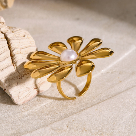 1 pair classic series retro flower stainless steel  gold plated artificial pearl women earrings set