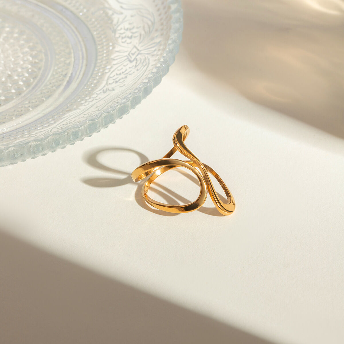 1 piece simple style geometric stainless steel  gold plated women's adjustable rings h5 