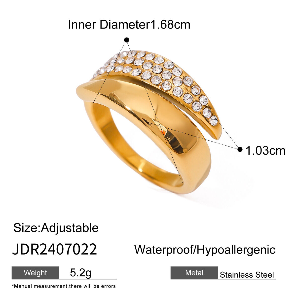 1 Paar Simple Series Retro Geometrischer Edelstahl 18 Karat vergoldet Strass Verstellbare Damenringe h5 Bild2