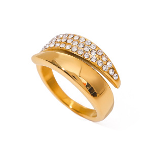1 Pair Simple Series Retro Geometric Stainless Steel  Gold Plated Rhinestone Women Adjustable Rings h5 Picture3