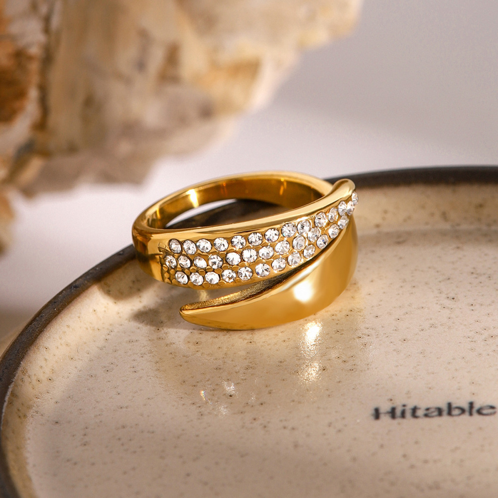 1 Pair Simple Series Retro Geometric Stainless Steel  Gold Plated Rhinestone Women Adjustable Rings Picture4