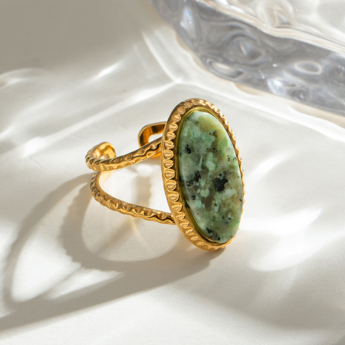 1 Piece Retro Natural Stone Stainless Steel Gemstone Ring 