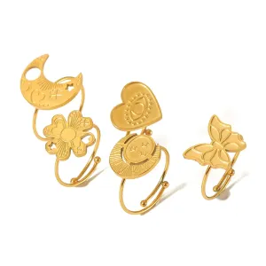 1 Pezzo Di Anello Regolabile Classico Alla Moda In Acciaio Inossidabile Placcato Oro 18K A Forma Di Cuore A Forma Di Farfalla Per Gioielli Da Donna Da Indossare Ogni Giorno h5 