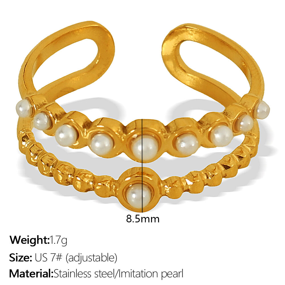 JZ67 Anillo ajustable de oro con perla blanca, talla 7 de EE. UU. Imagen5