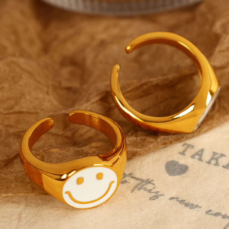 1 pair simple series simple cartoon stainless steel gold plated women adjustable rings h5