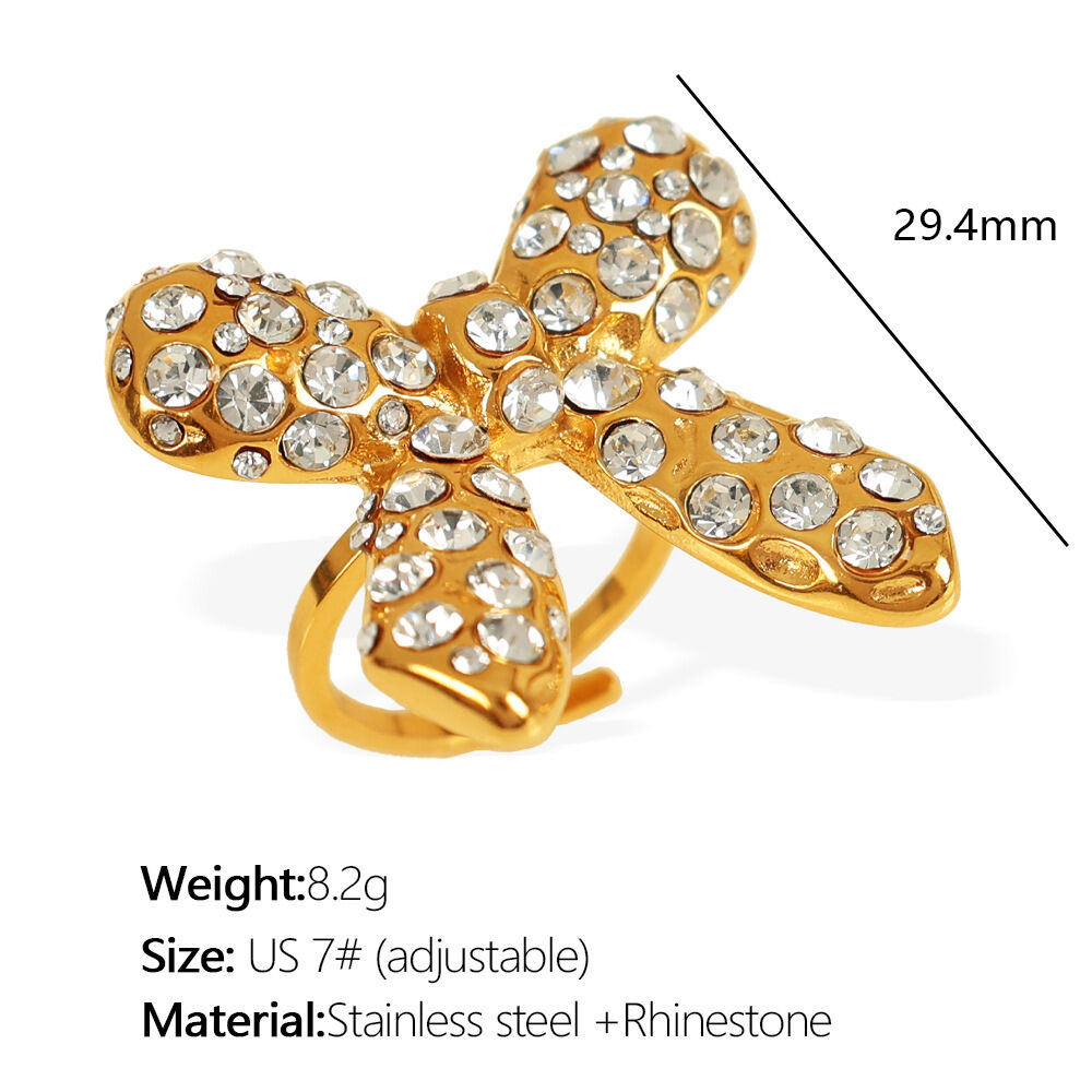 Anello regolabile in oro con diamante bianco JZ90 7# Immagine5