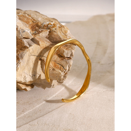 1 piece simple  style solid color stainless steel  gold plated women's bangles