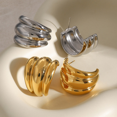 1 pair simple series  style strip stainless steel  gold plated women stud earrings