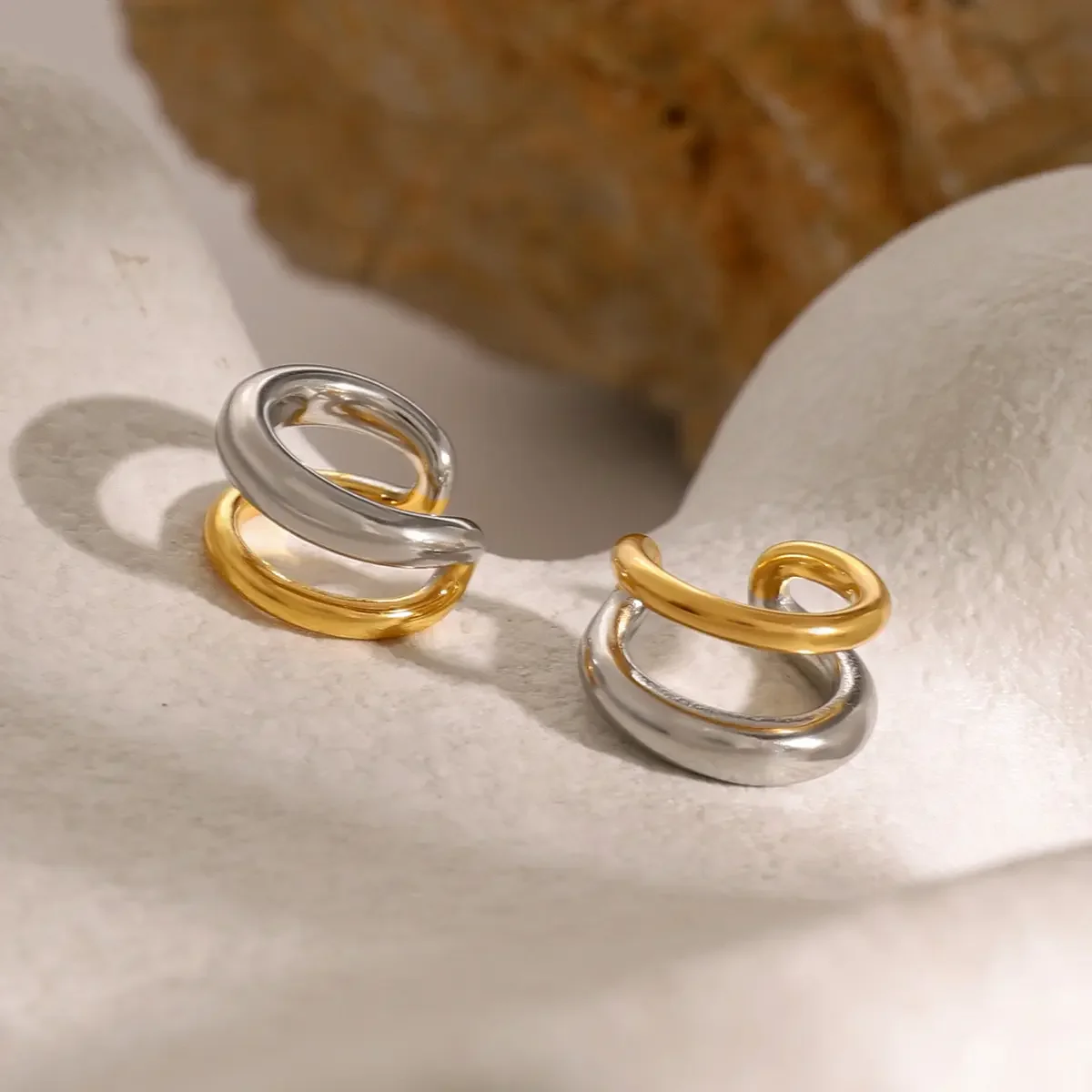1 pair simple style geometric stainless steel gold plated women's single ring