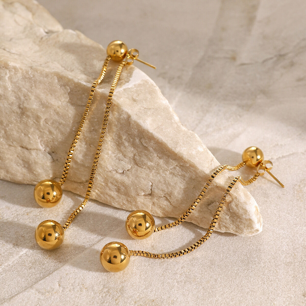 1 pair retro simple style tassel shape stainless steel  gold plated women's Dangle Earrings h5 