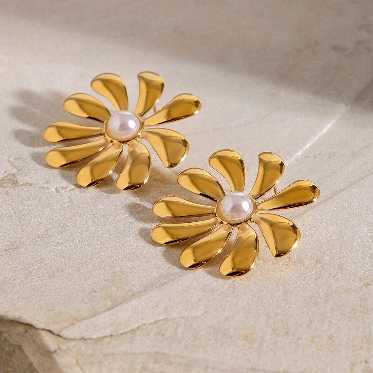 1 pair classic series retro flower stainless steel gold plated artificial pearl women earrings set h5