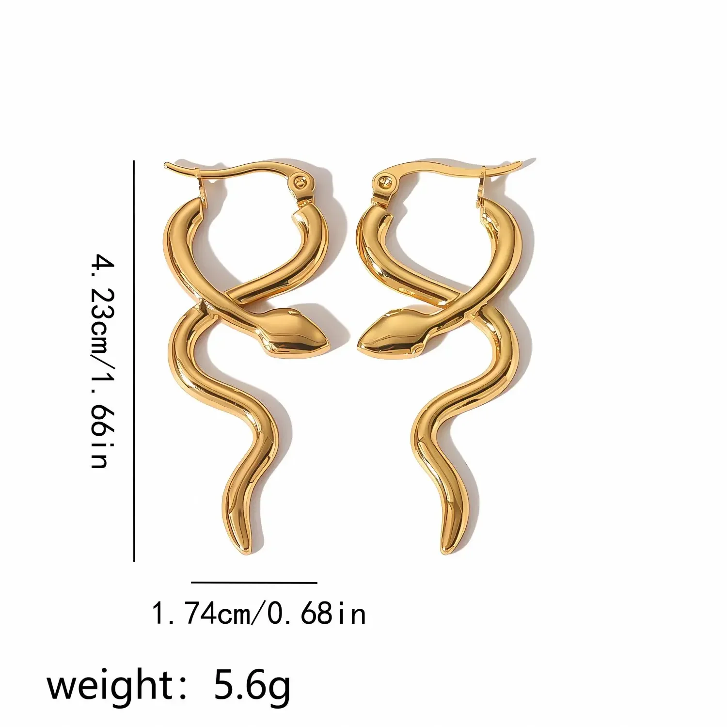 1 paire de boucles d'oreilles serpent lisses en acier inoxydable plaqué or personnalisées pour un usage quotidien pour les femmes h5 Image2
