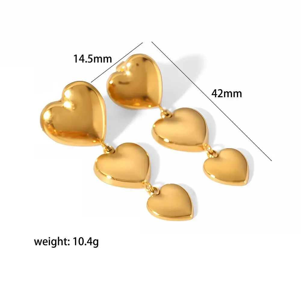 1 pair of classic fashion gold-plated stainless steel geometric shiny heart-shaped earrings for women's jewelry for daily wear h5 Picture2