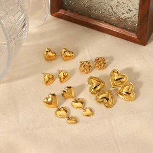 1 pair of classic fashion gold-plated stainless steel geometric shiny heart-shaped earrings for women's jewelry for daily wear h5