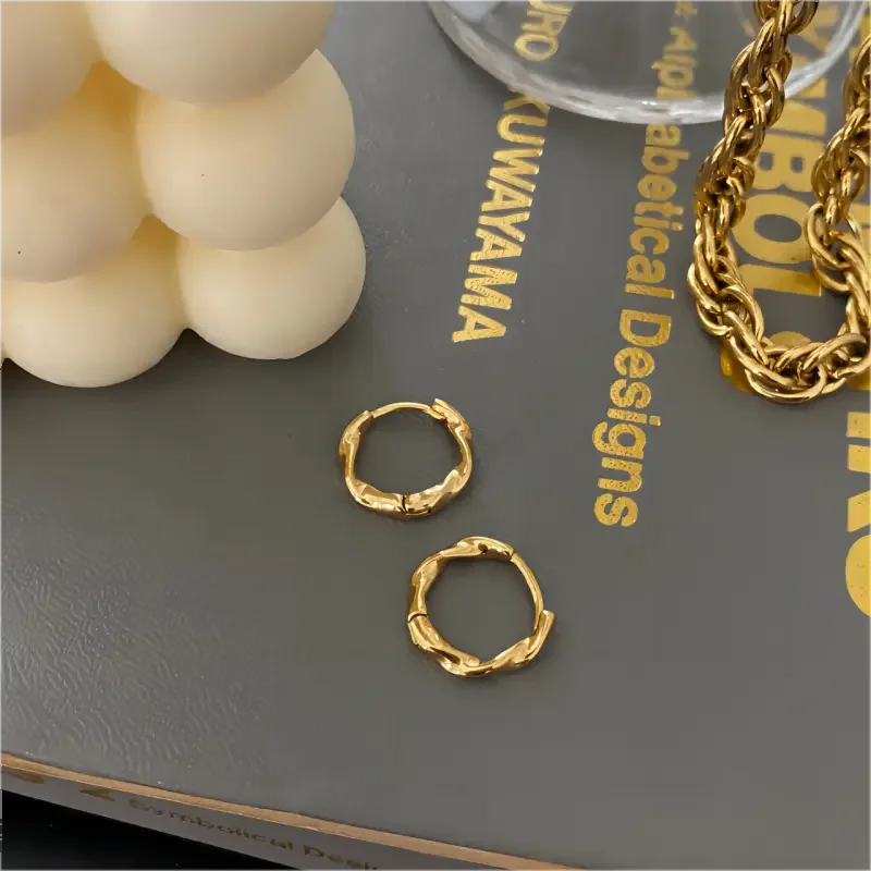 1 paio di squisiti orecchini a cerchio in acciaio inossidabile placcato oro 18k, semplici e raffinati, per gioielli da donna da indossare ogni giorno h5