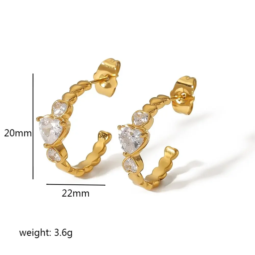 1 par de aretes de botón de acero inoxidable chapados en oro de 18 quilates con forma de corazón para mujer Imagen2