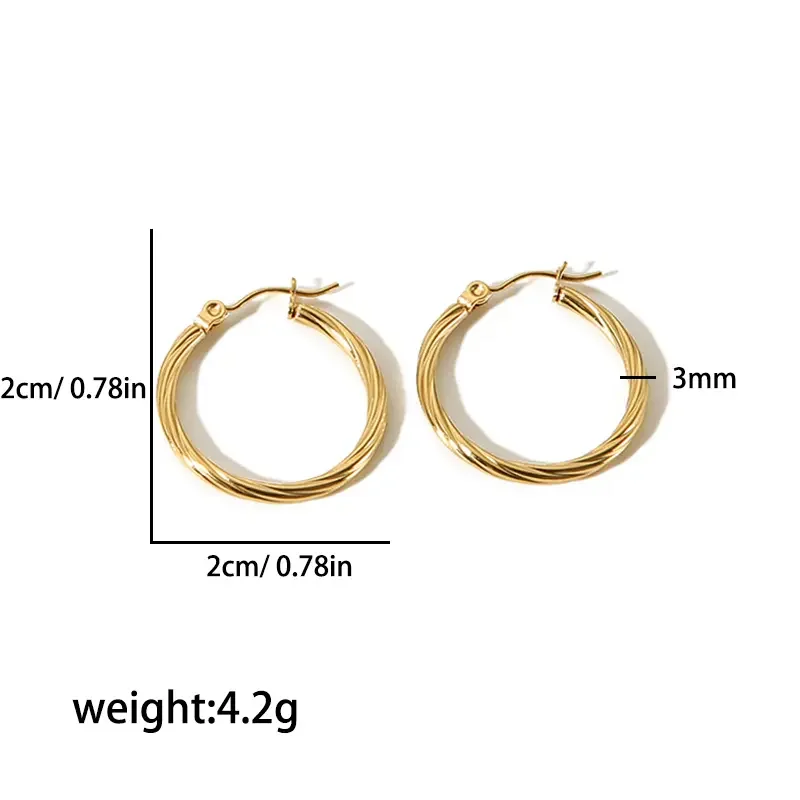 1 paire de boucles d'oreilles torsadées élégantes en acier inoxydable plaqué or , adaptées au port quotidien des femmes Image2