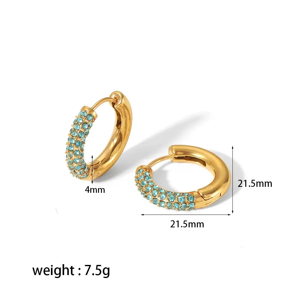 1 pair simple series sweet geometric stainless steel  gold plated rhinestone women hoop earrings Picture2