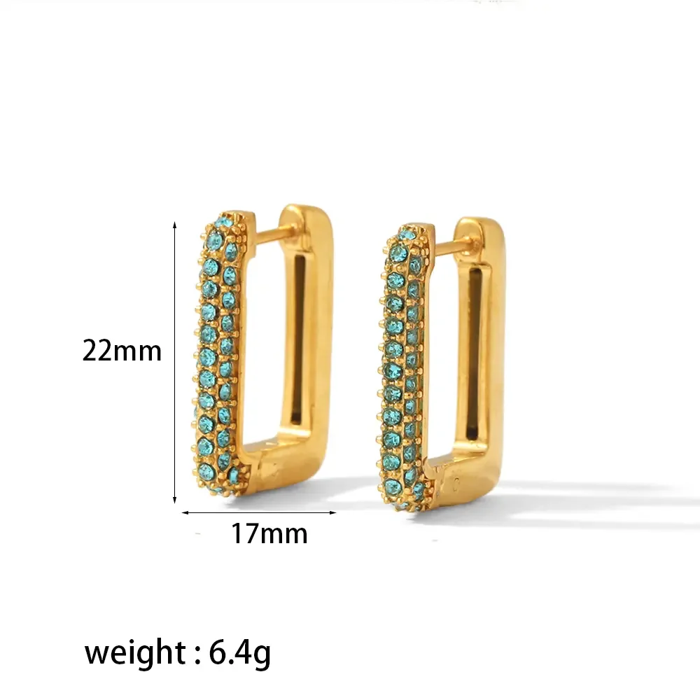 1 pair of stylish simple gold-plated stainless steel colored zircon rectangular earrings for women for daily wear Picture2