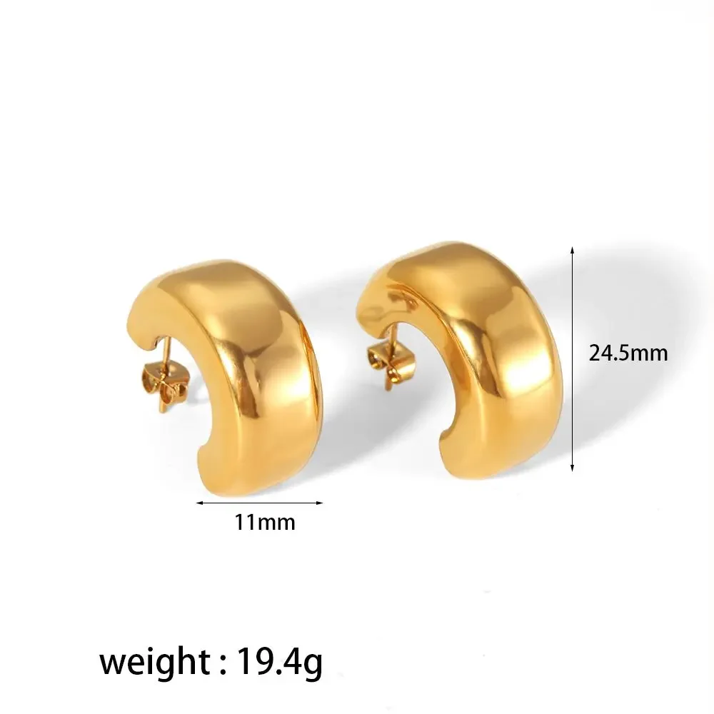 1 paire de boucles d'oreilles classiques simples en acier inoxydable plaqué or  poli en forme de c pour bijoux pour femmes à porter au quotidien h5 Image2