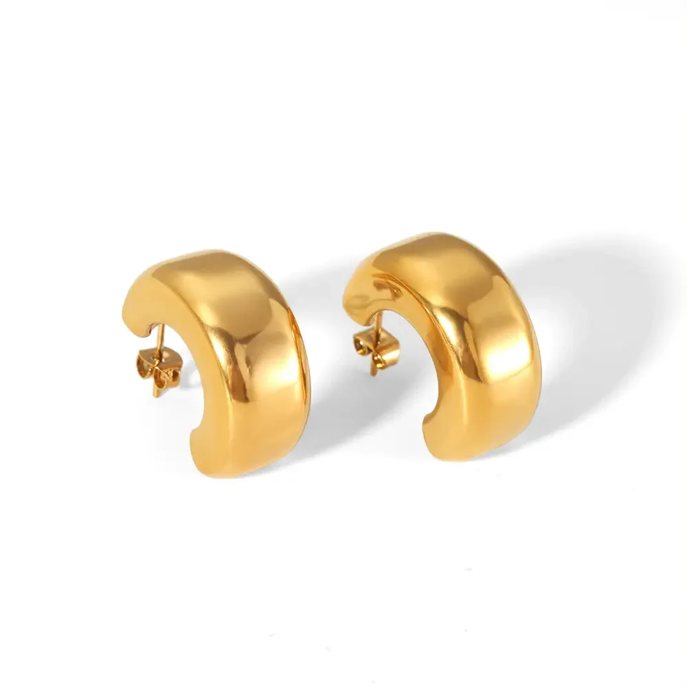 1 paire de boucles d'oreilles classiques simples en acier inoxydable plaqué or  poli en forme de c pour bijoux pour femmes à porter au quotidien 