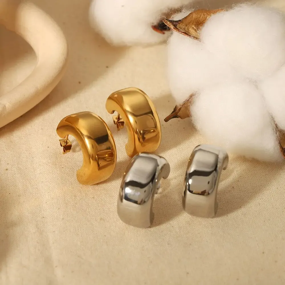 1 Pair Of Classic Simple  Gold-Plated Stainless Steel Polished C-Shaped Casting Earrings For Women's Jewelry For Daily Wear Picture2