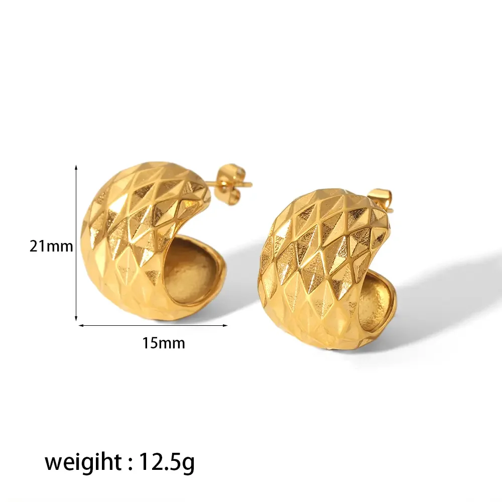 1 paire de boucles d'oreilles sphériques classiques en acier inoxydable plaqué or  à texture diamant pour bijoux pour femmes à porter au quotidien Image2