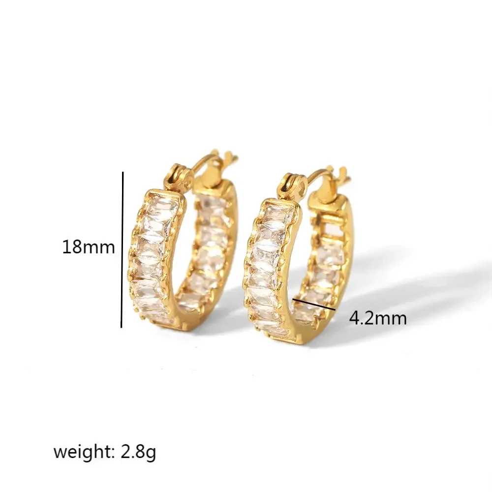 1 Paar elegante und modische Creolen aus 18 Karat vergoldetem Edelstahl mit bunten rechteckigen Zirkonia für Damen, Schmuck für den Alltag h5 Bild2