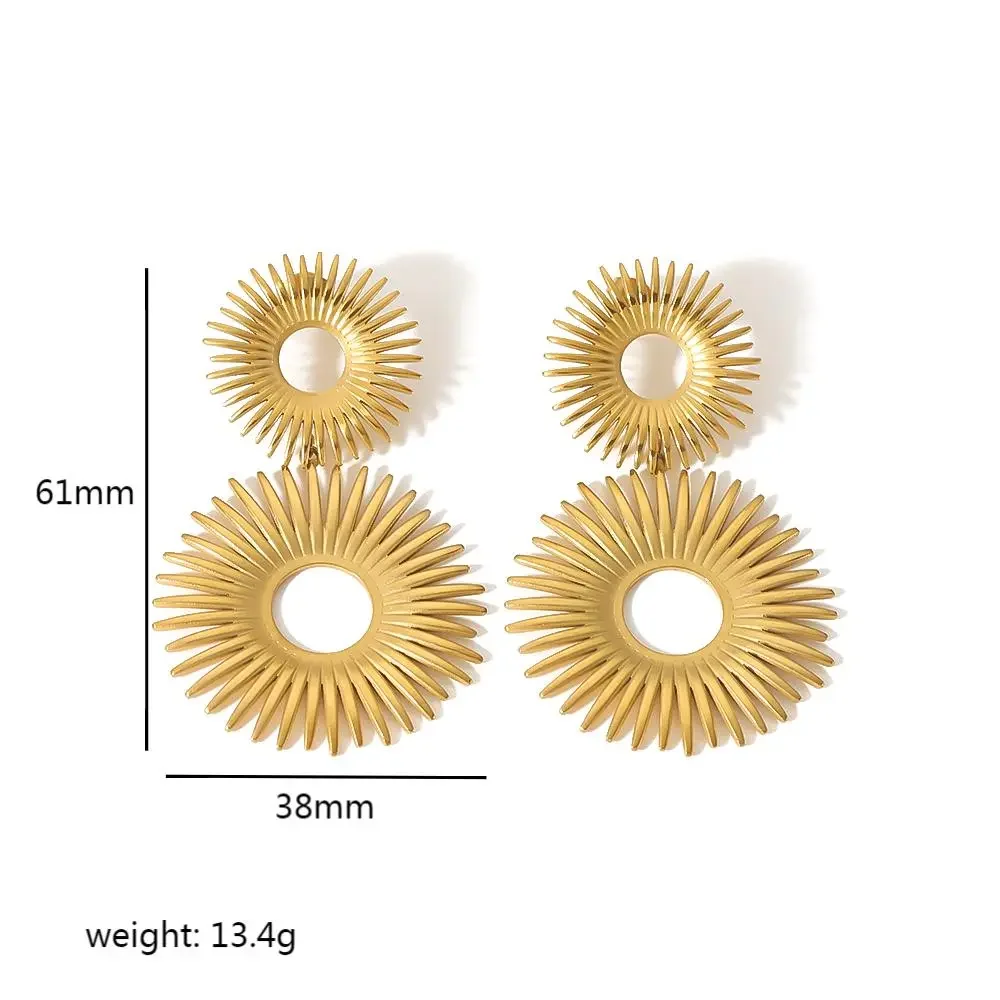 1 par de pendientes colgantes geométricos clásicos de acero inoxidable chapados en oro de 18 quilates para mujer h5 Imagen2