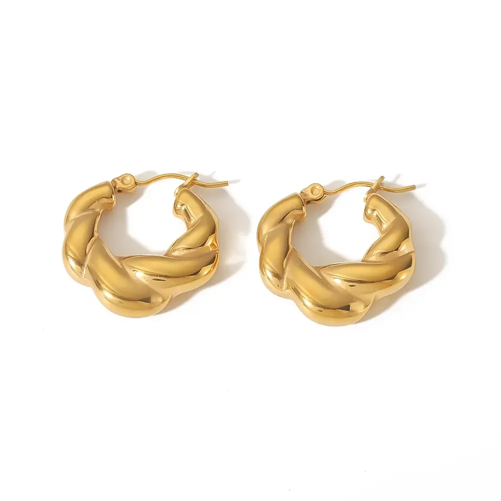 1 paio di semplici orecchini geometrici classici in acciaio inossidabile placcato oro 18k, orecchini da donna, distribuzione giornaliera