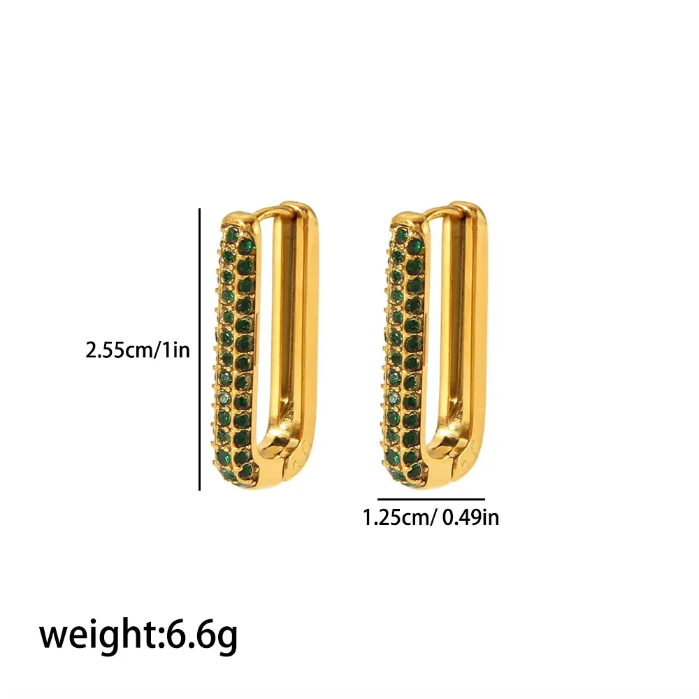 1 pair simple series classic geometric stainless steel gold plated rhinestone women hoop earrings Picture2