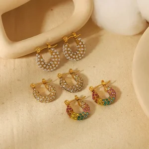 1 Paar exquisite und modische Ohrringe aus 18 Karat vergoldetem Edelstahl mit farbigen Zirkonperlen für Damen zum täglichen Tragen h5