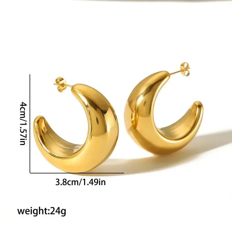 1 pair of classic fashion  gold-plated stainless steel oversized crescent hollow earrings for women's jewelry for daily wear Picture2