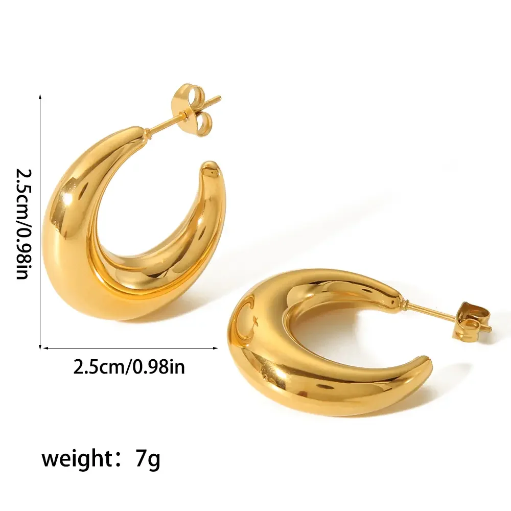 1 pair of classic fashion gold stainless steel shiny hollow crescent earrings for women's daily wear h5 Picture2