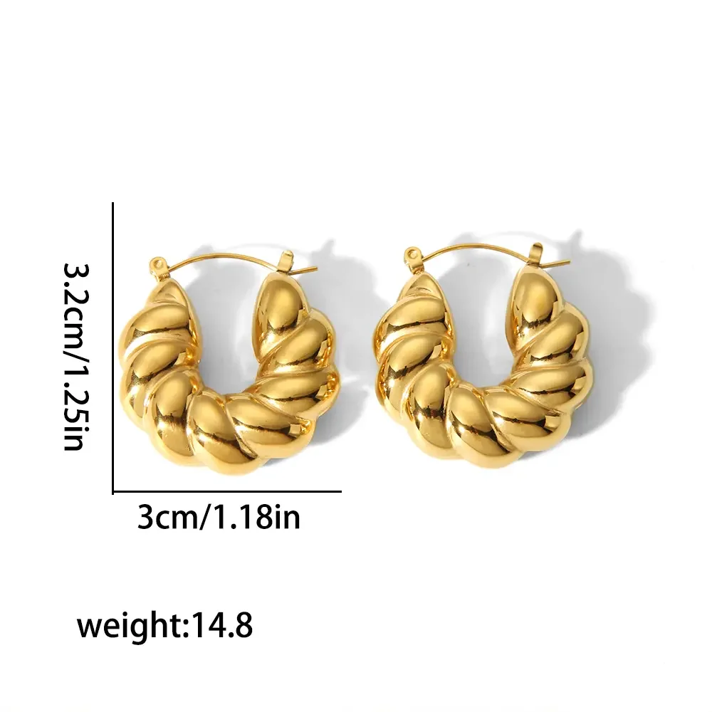 1 paire de boucles d'oreilles classiques en acier inoxydable plaqué or en forme de u torsadé épais pour bijoux pour femmes à porter au quotidien h5Image2