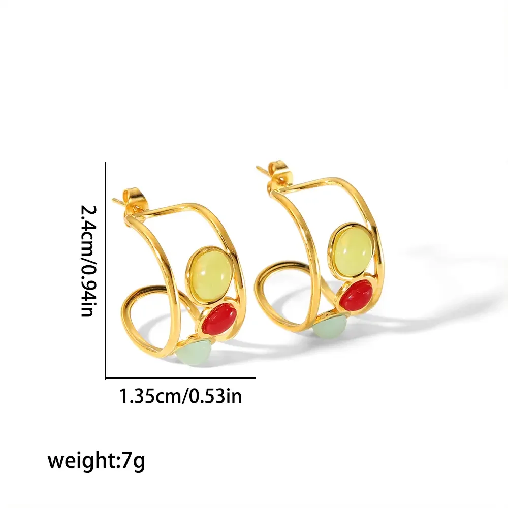1 pair of creative and fashionable gold-plated stainless steel hollow geometric gemstone earrings for women for daily wear h5 Picture2