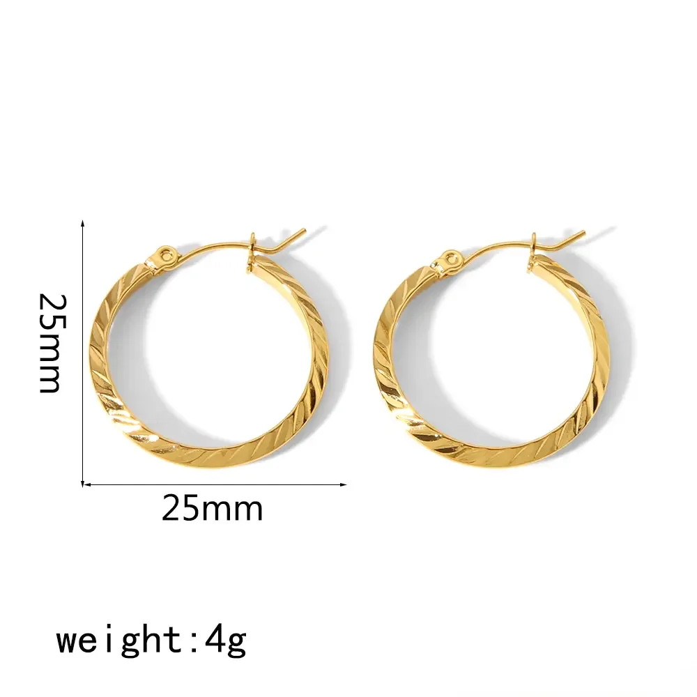 1 paire de boucles d'oreilles créoles géométriques quotidiennes en acier inoxydable plaqué or pour femme h5 Image2