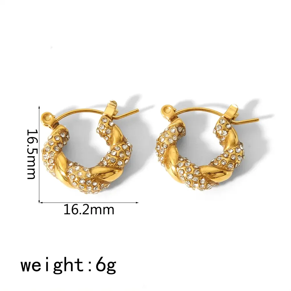 1 paio di orecchini classici alla moda in acciaio inossidabile con diamanti in oro 18k per le donne da indossare ogni giorno Immagine2