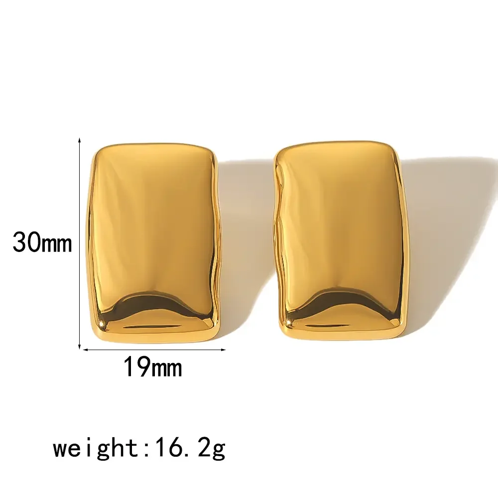 1 par de aretes rectangulares lisos de acero inoxidable chapados en oro de personalizados para mujer, joyería para uso diario. h5Imagen2