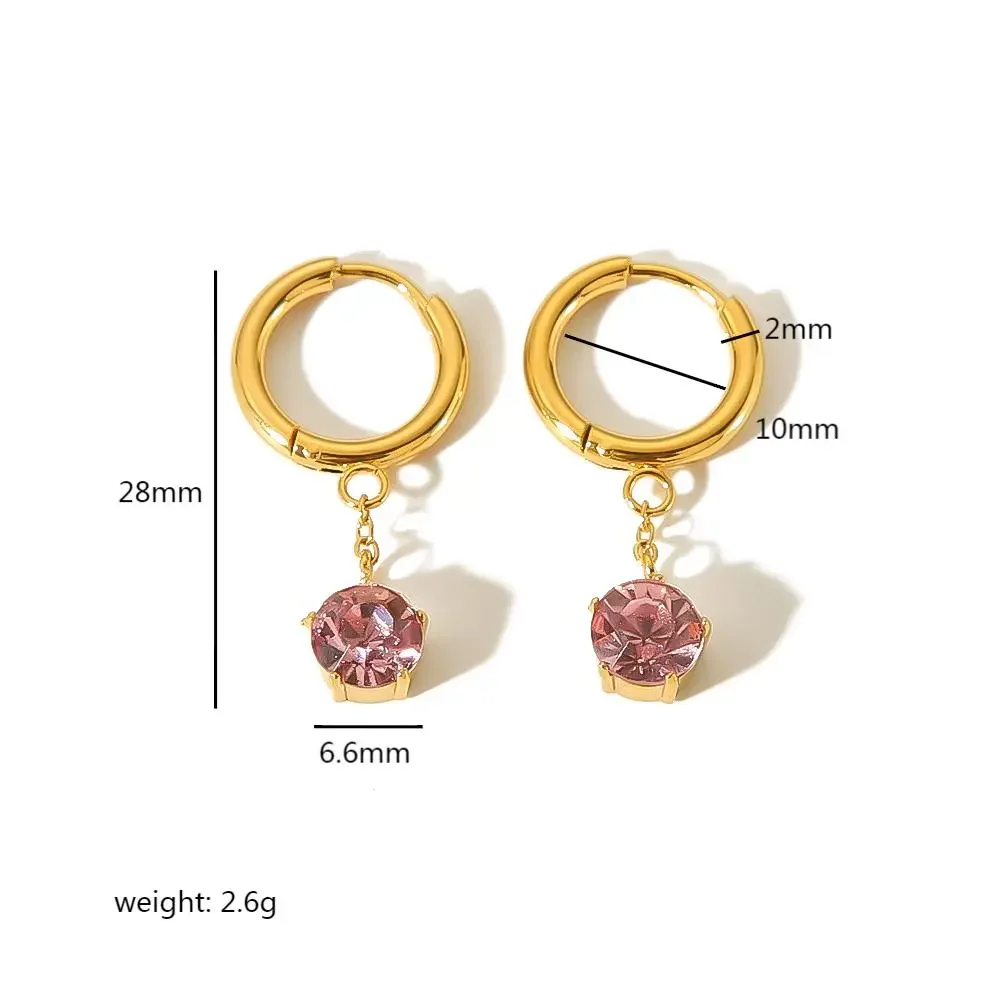 1 Paar schlichte und stilvolle 18 Karat vergoldete Edelstahl-Ohrhänger mit runden Diamanten in Krappenfassung für Damenschmuck zum täglichen Tragen h5 Bild2