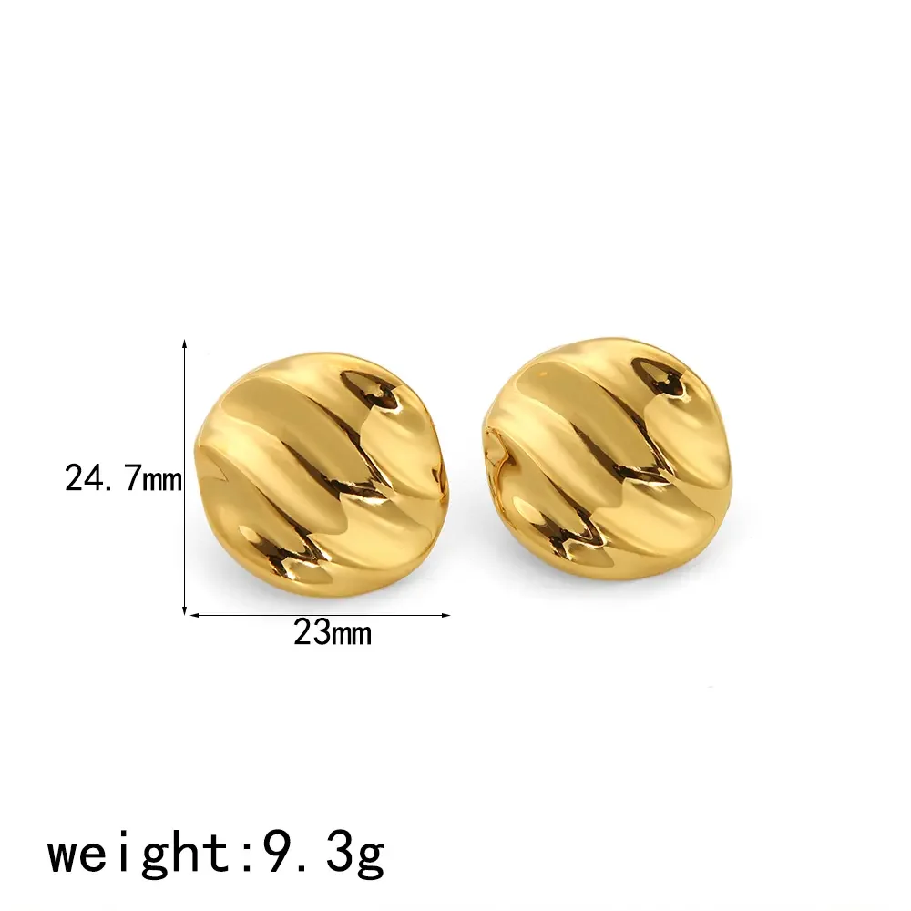 1 paire de boucles d'oreilles classiques en acier inoxydable plaqué or à texture géométrique ronde et ridée pour bijoux pour femmes à porter au quotidien h5 Image2